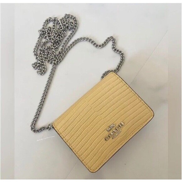 Coach Mini Wallet On A Chain Soft Hay Yellow Leather NWT $198 - Picture 5 of 9